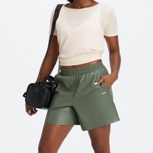Fabletics High Waist Green Shorts with Elastic Waistband